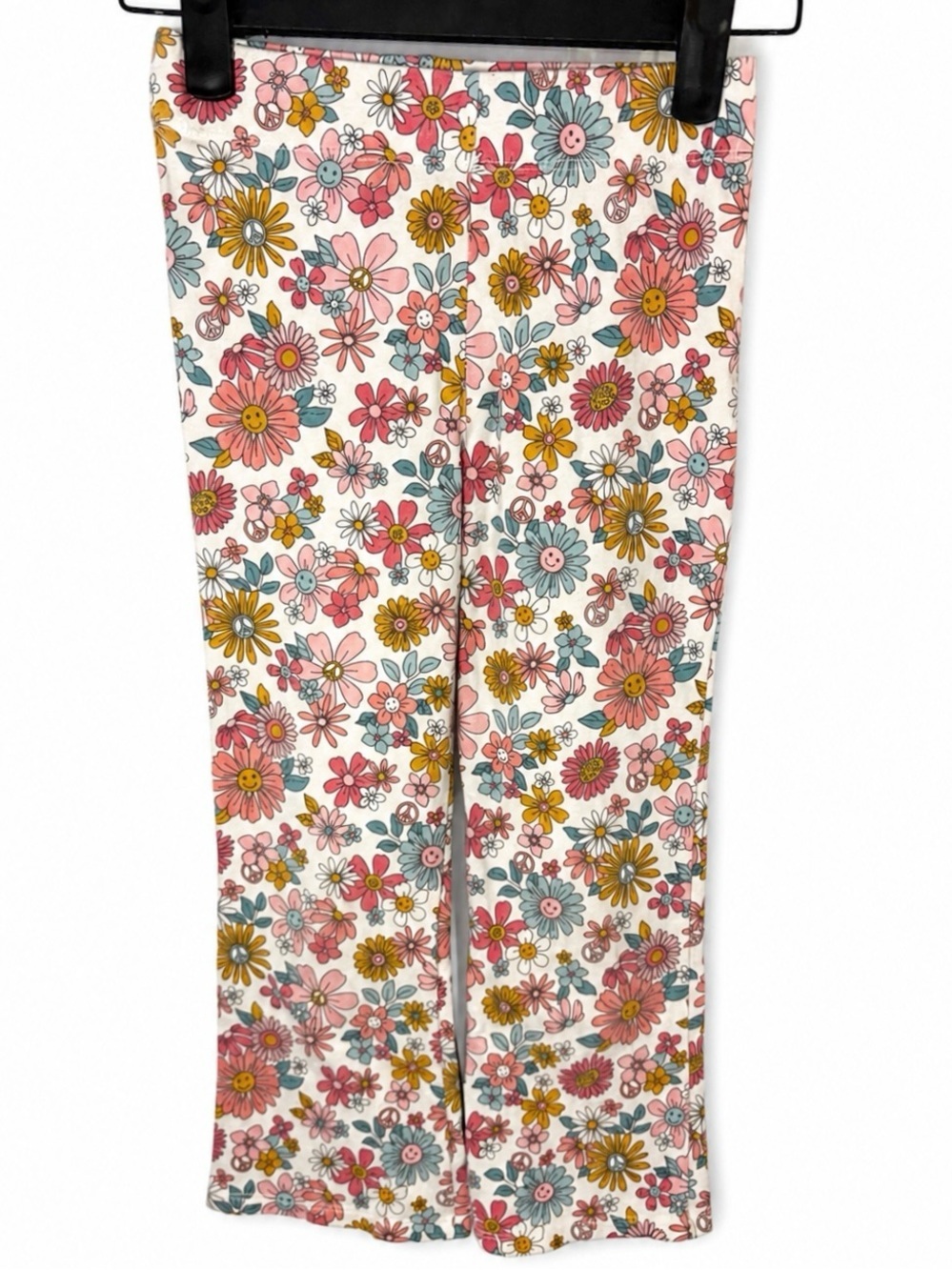 🆓 $0 WITH PURCHASE - HAUTE HIPPIE Flare Pants Girls Smiley Flower Sz Small